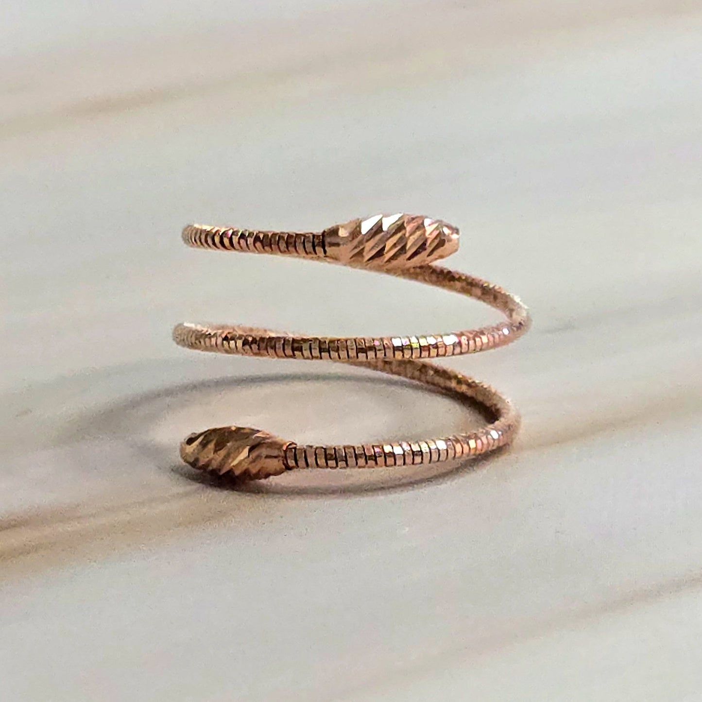 Snake Ring — Spiral with Twisted Tip in Rose Gold-Plated Silver