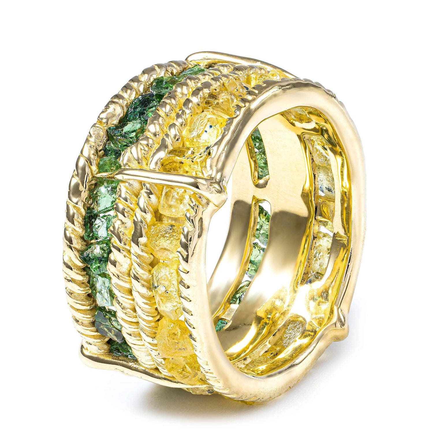 Tyra gold plated silver ring with sapphire and chrome diopside by German Kabirski