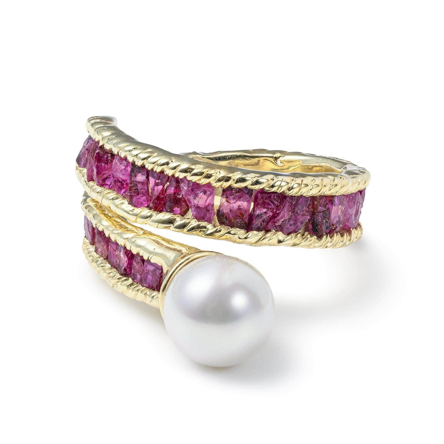 Rhea Gold Plated Silver Ring with Raw Rubies & Pearl