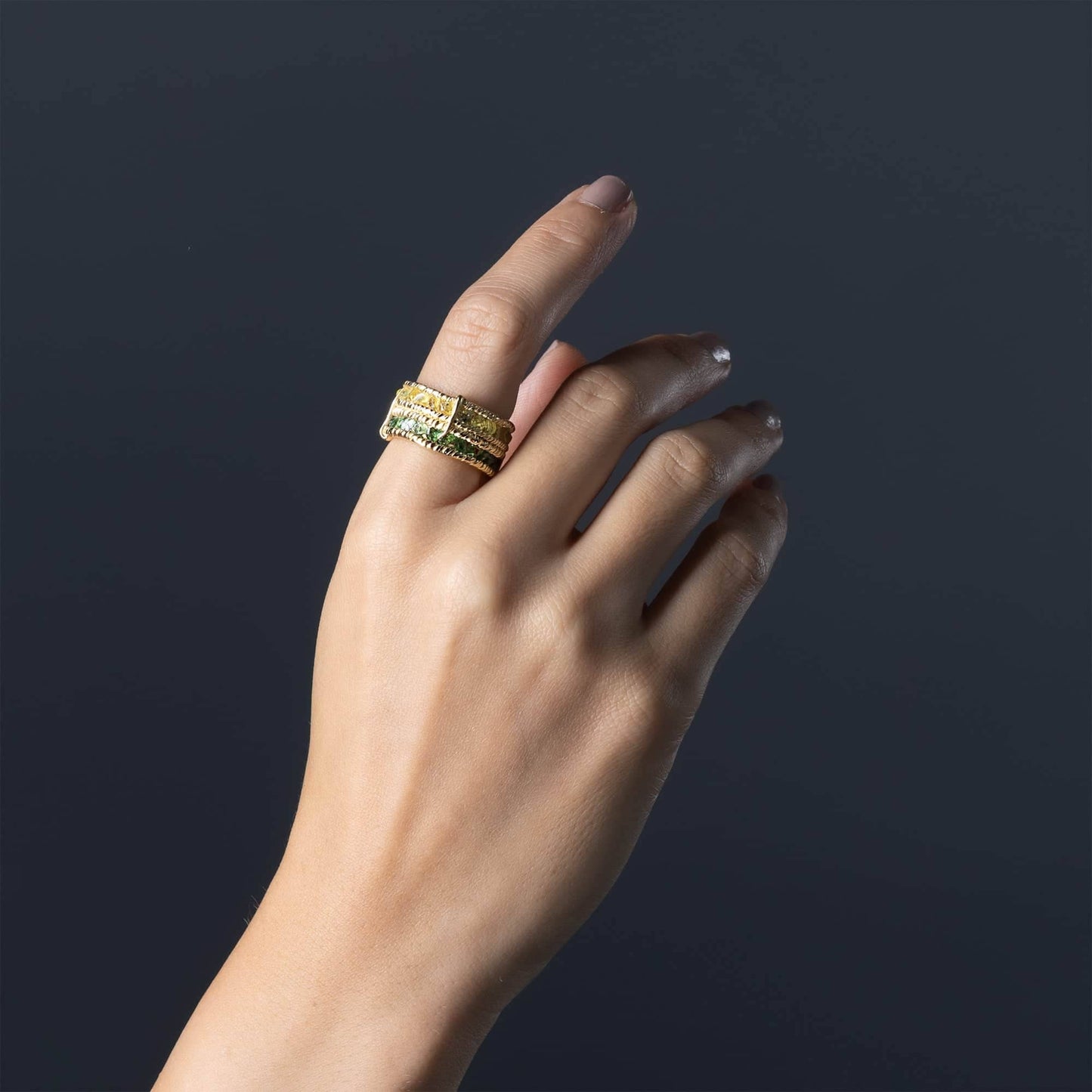 Tyra Gold Plated Silver Ring with Sapphire & Chrome Diopside