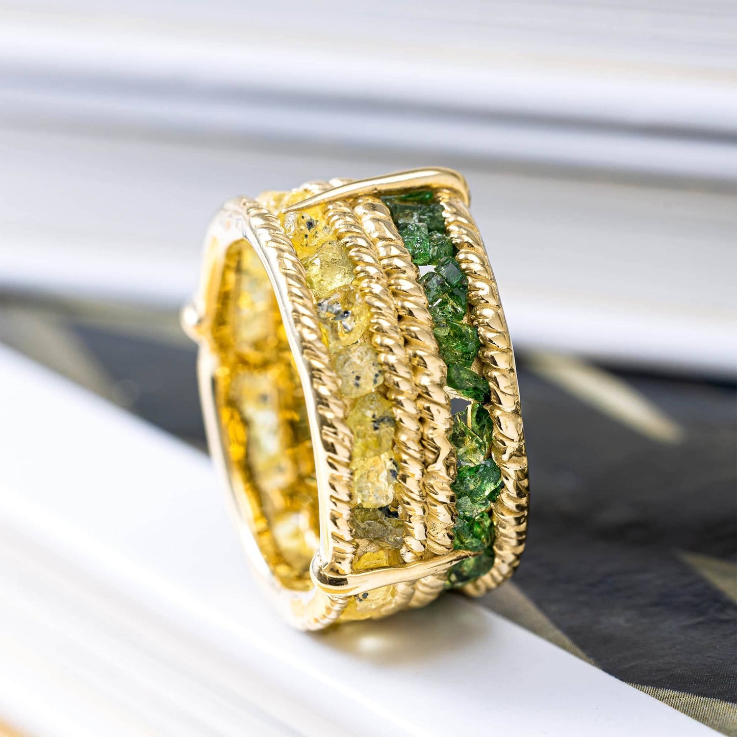 Tyra Gold Plated Silver Ring with Sapphire & Chrome Diopside