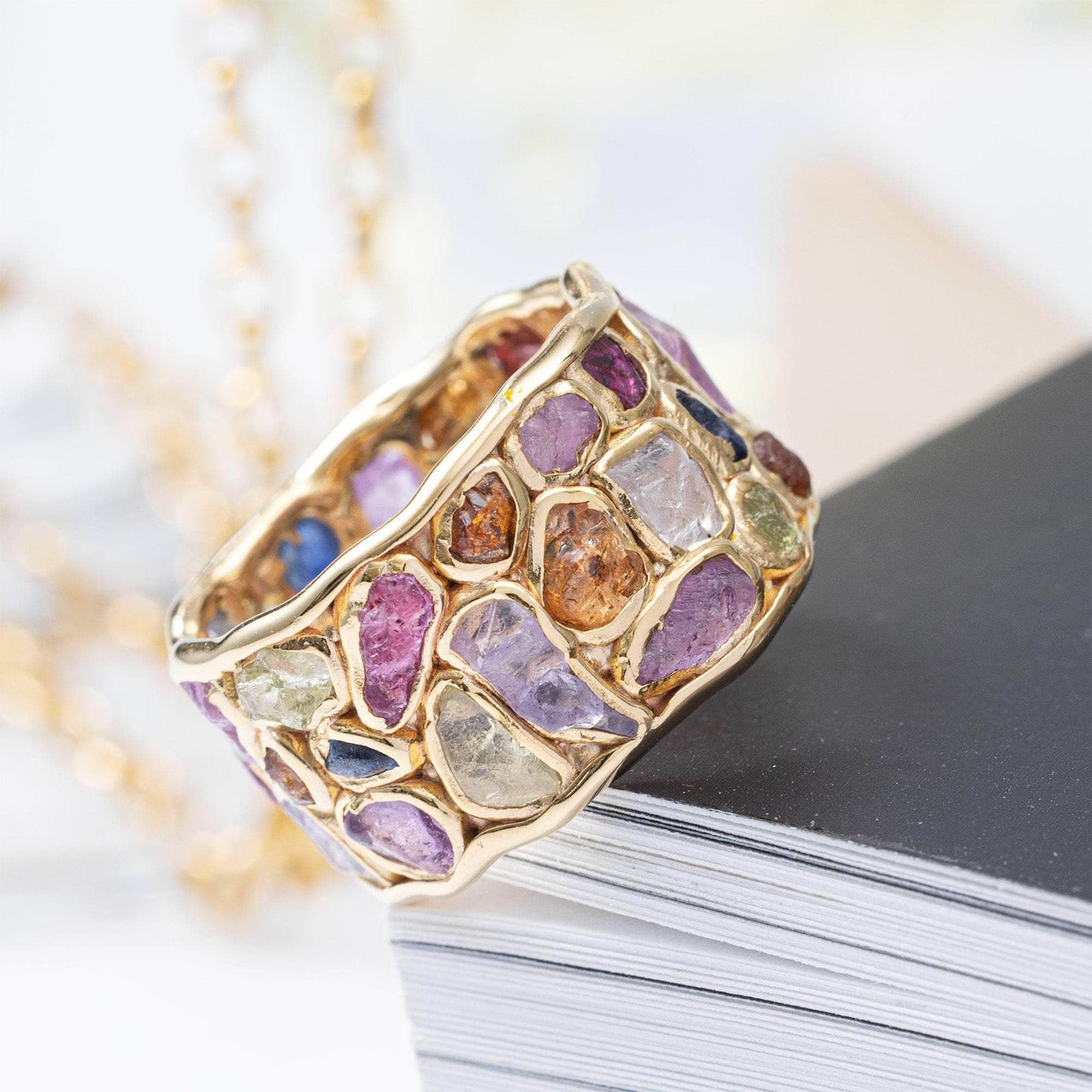 Thunder Gold Plated Silver Ring with Mixed Gemstones