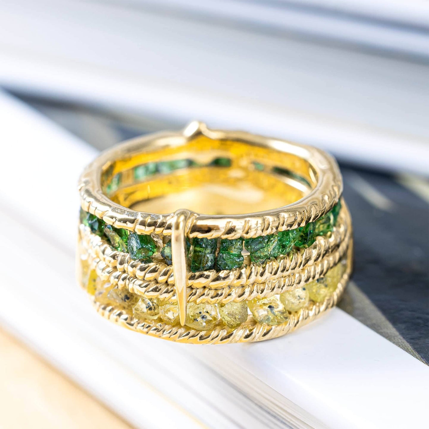 Tyra Gold Plated Silver Ring with Sapphire & Chrome Diopside