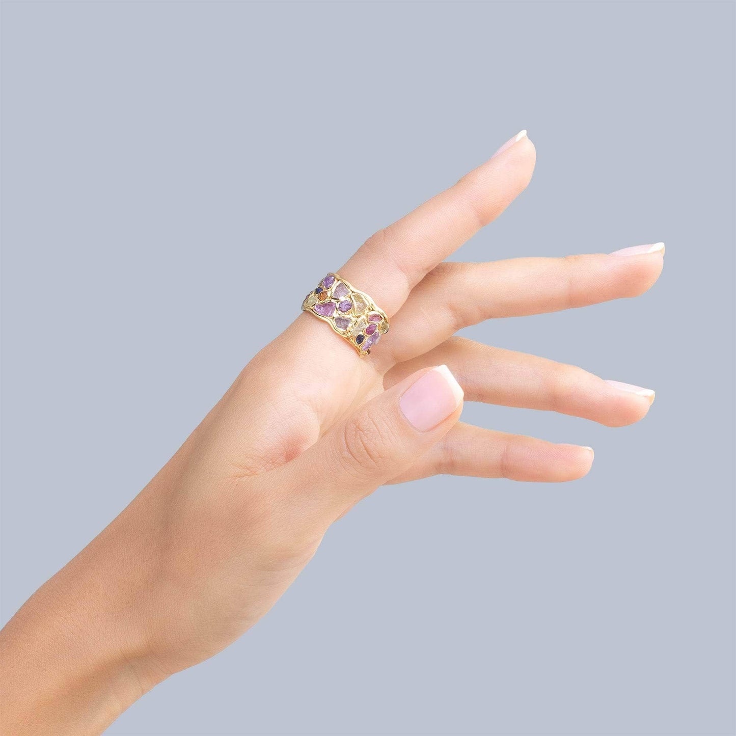 Thunder Gold Plated Silver Ring with Mixed Gemstones
