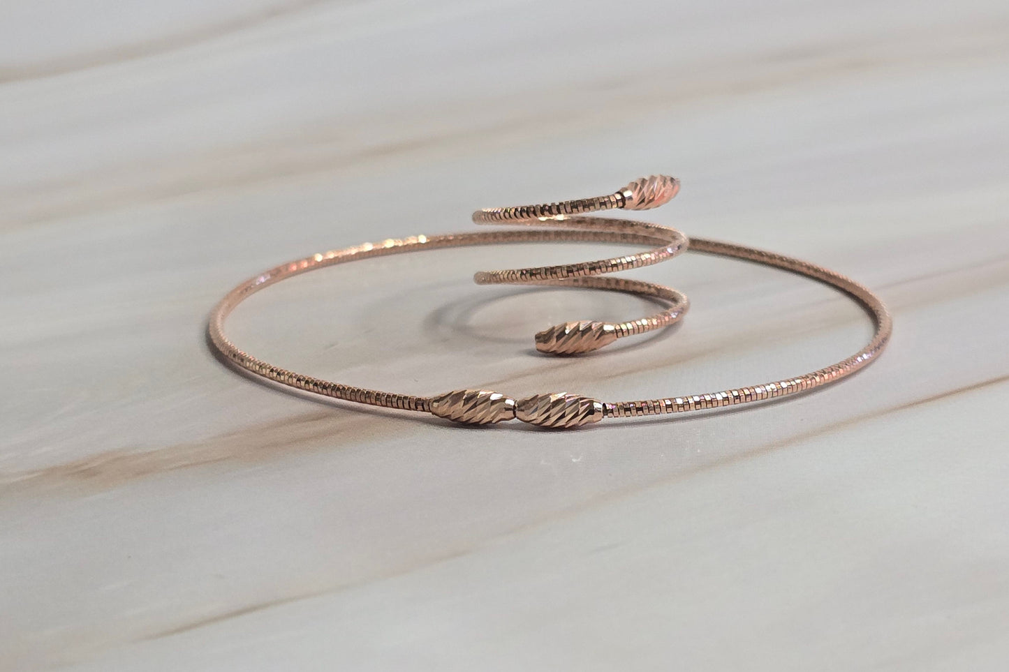 Snake Chain Bangle — Diamond-Cut in Rose Gold-Plated Silver