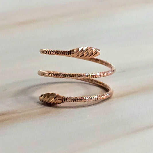 Snake Ring — Spiral with Twisted Tip in Rose Gold-Plated Silver