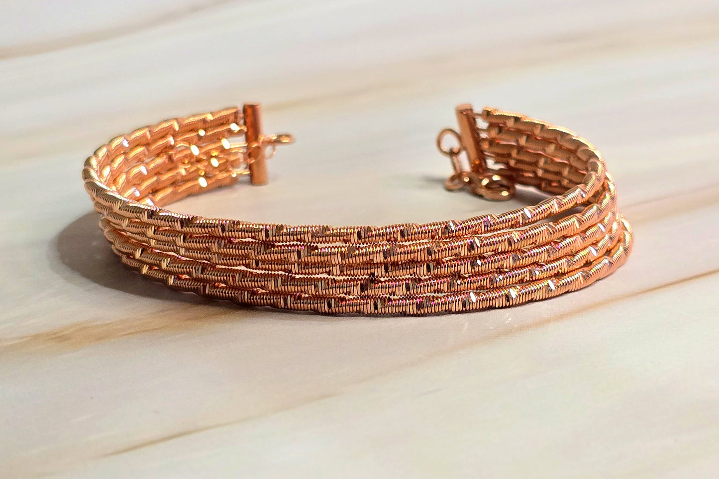 Coiled Wire Rose Gold Bracelet — Toggle Closure in Rose Gold-Plated Silver