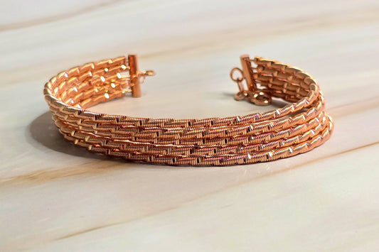 Coiled Wire Rose Gold Bracelet — Toggle Closure in Rose Gold-Plated Silver