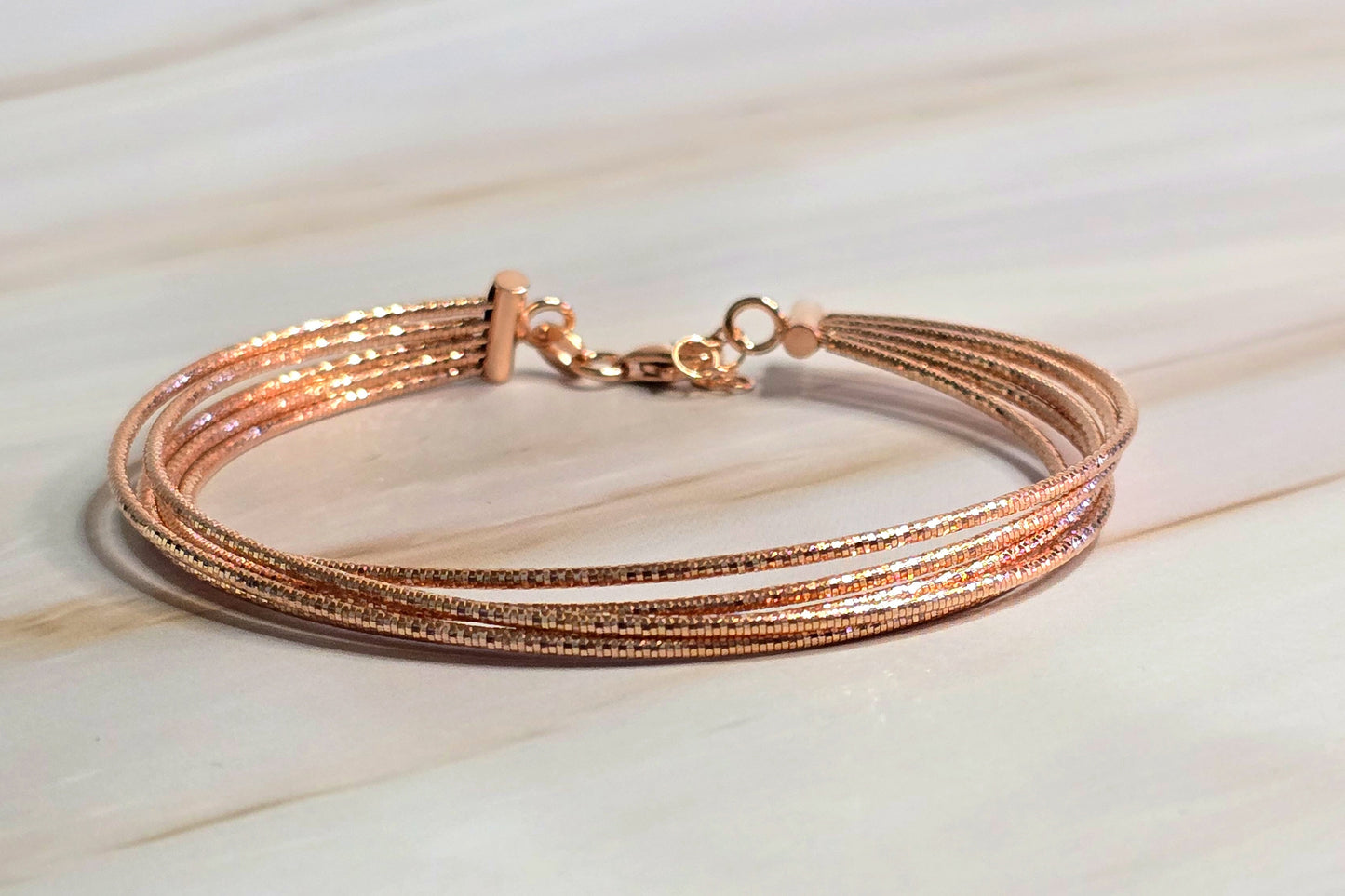 Diamond-Cut Chain Bracelet — Multistrand in Rose Gold-Plated Silver