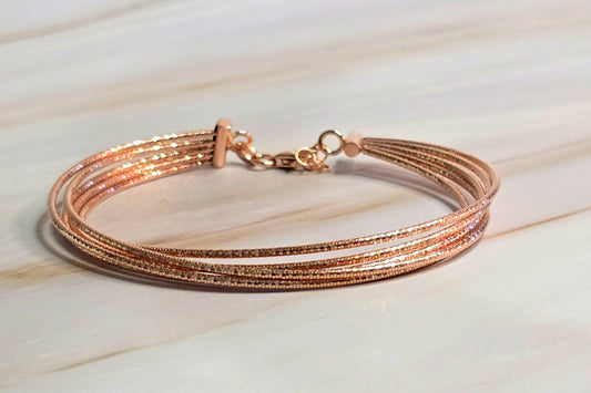 Diamond-Cut Chain Bracelet — Multistrand in Rose Gold-Plated Silver