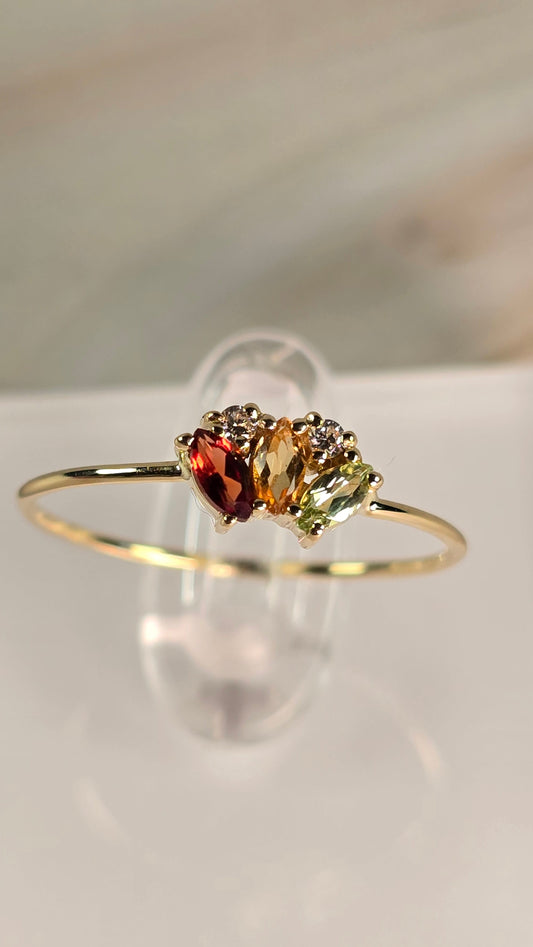 OROSENDA ring — Garnet & Citrine & Peridot 9K Gold Ring — Sevilla | OROSENDA
