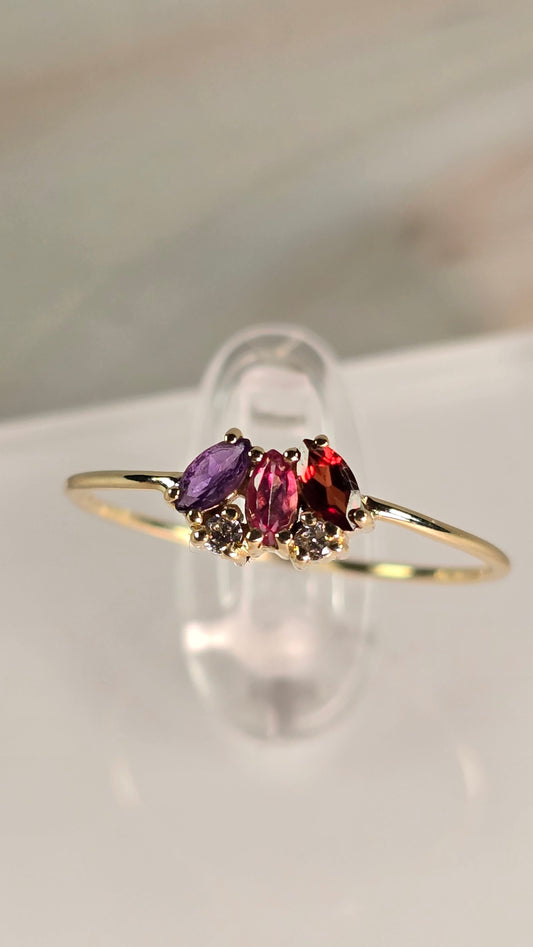 OROSENDA ring — Garnet & Pink Topaz & Amethyst 9K Gold Ring — Sevilla | OROSENDA